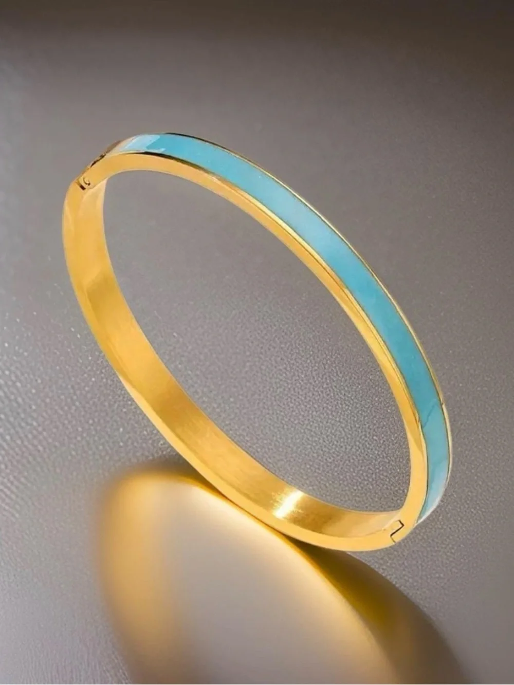 Blue Enamel Gold-Tone Hinged Bangle Bracelet | Minimalist Stackable fashioned